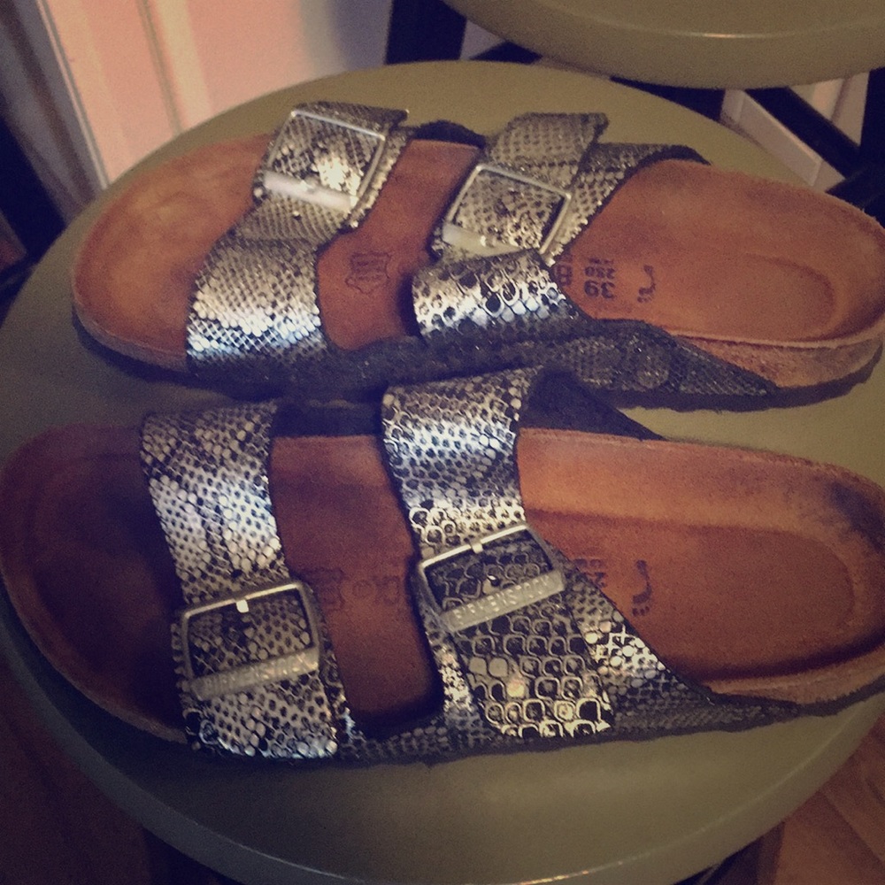 Size 8 Metallic snakeskin Birkenstock sandals